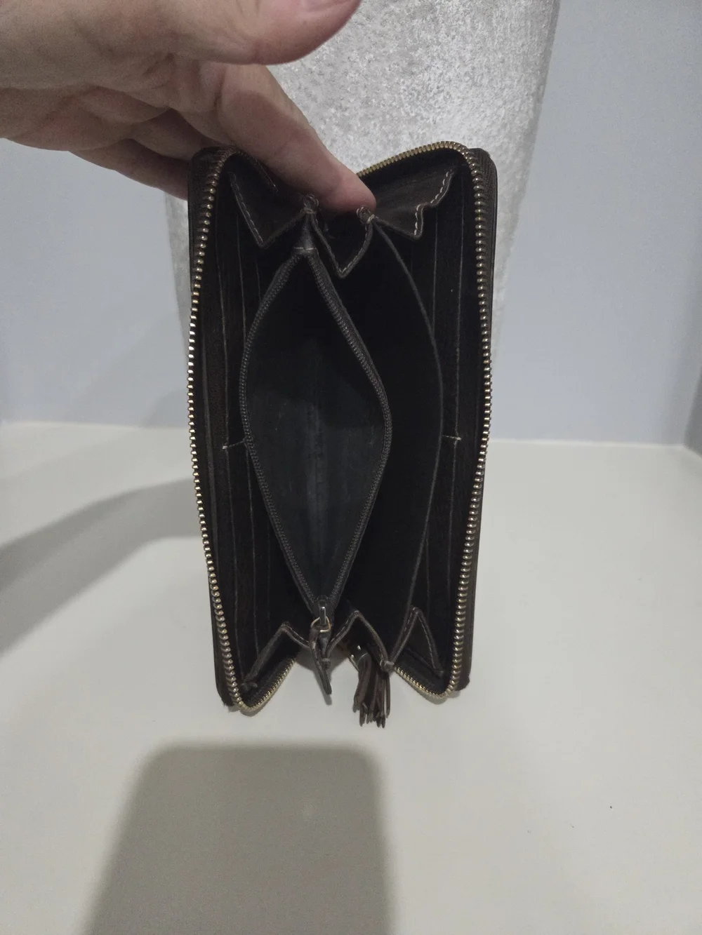 Gucci Women's Dark Brown Monogram Leather Zip Wallet with Box / COA INCLUDED